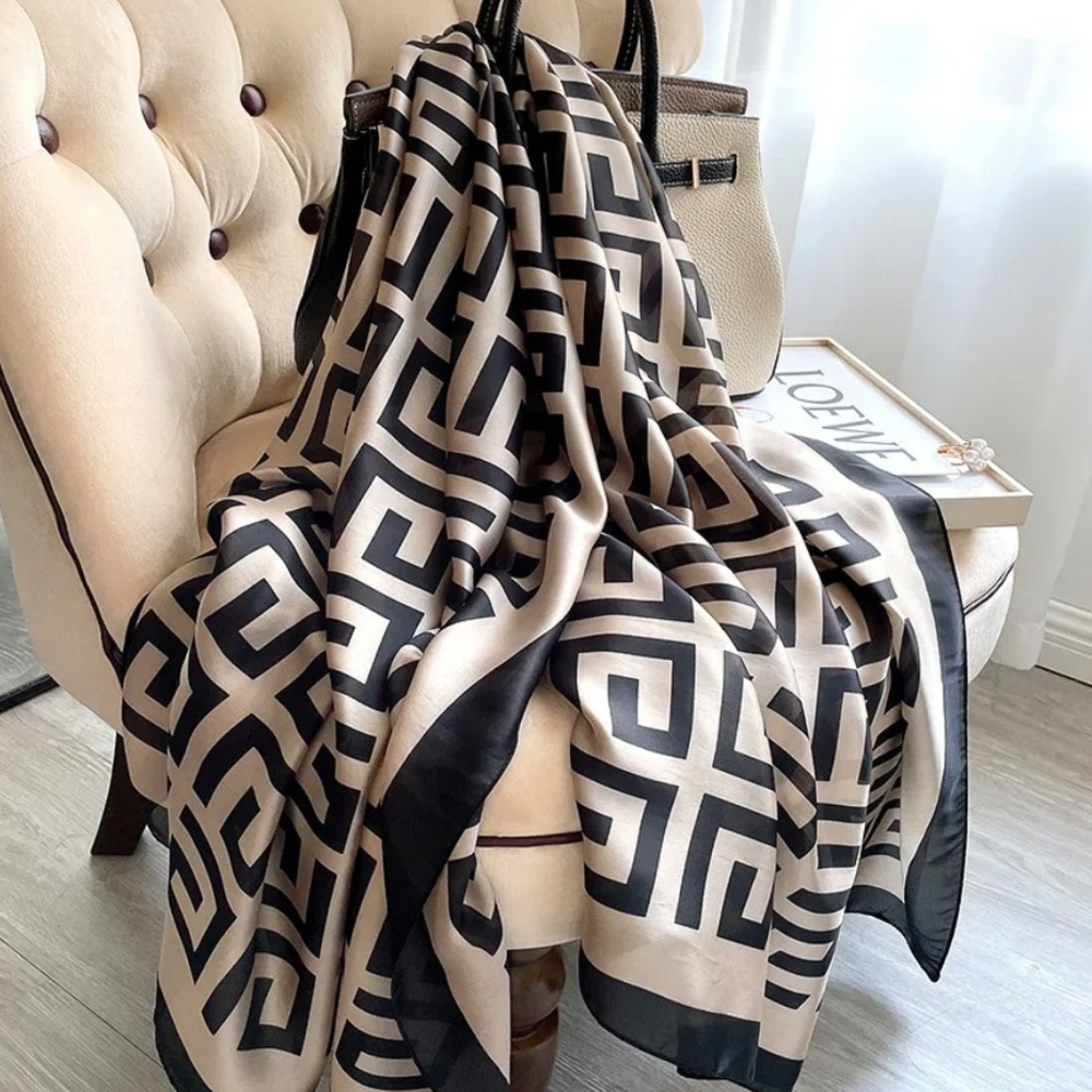 Elegant Black and Cream Geometric Scarf